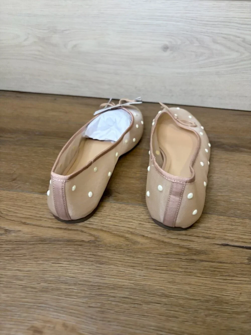 34th Friya Nude Pearl Mesh Ballet Flats Women's Sheer Bow Shoes Size 7.5M